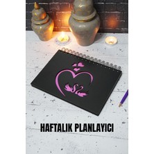 A5 Kuğu Aşk Tasarım Siyah Ahşap Plan Defteri - Tarihsiz Ajanda - Haftalık Planlayıcı