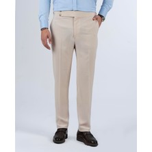 Italyan Stil Slim Fit Bel Detaylı Gofre Kumaş Erkek Pantolon Bej T13956
