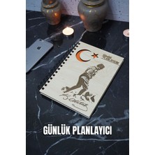 Mustafa Kemal Atatürk Ahşap Plan Defteri - Tarihsiz Ajanda - Günlük Planlayıcı (Planlama Defteri) A5