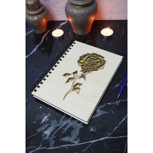 Gül Desenli Ahşap Kapaklı Defter - Çizgisiz Defter - Günlük - Ajanda- A5 Anı Defteri