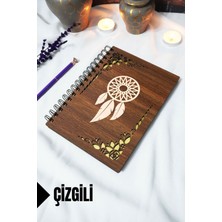 Rüya Kapanı Ahşap Kapaklı Spiralli Defter - Çizgili Defter - 60 Yaprak (120 Sayfa) - A5 15X21 cm