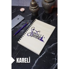 Istanbul Temalı Ahşap Kapaklı Defter - Kareli Defter - Ajanda - Okul Defteri (A5 - 120 Sayfa)