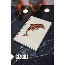 Yunus Balığı Temalı Ahşap Kapaklı Defter - Çizgili Defter - Ajanda - Okul Defteri (A5 - 120 Sayfa)