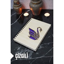 Kuğu Temalı Ahşap Kapaklı Defter - Çizgili Defter - Ajanda - Okul Defteri (A5 - 120 Sayfa)