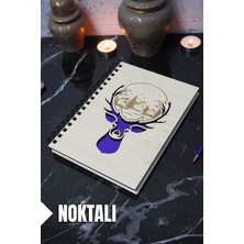 Geyik Temalı Ahşap Kapaklı Defter - Noktalı Defter - Ajanda - Okul Defteri (A5 - 120 Sayfa)