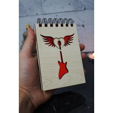 Gitar Kanat Temalı Ahşap Kapaklı Not Defteri - Mini Defter - Cep Defteri - Benim Listem