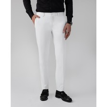 Italyan Stil Slim Fit Bel Detaylı Erkek Pantolon Beyaz T13954