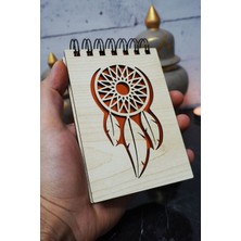 Rüya Kapanı Temalı Ahşap Kapaklı Not Defteri - Mini Defter - Cep Defteri - Benim Listem