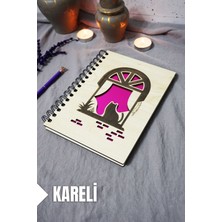 Kedi Desenli Ahşap Kapaklı Defter - Kareli Defter - Ajanda - Okul Defteri (A5 - 120 Sayfa)