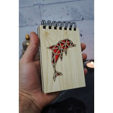 Yunus Balığı Temalı Ahşap Kapaklı Not Defteri - Mini Defter - Cep Defteri - Benim Listem