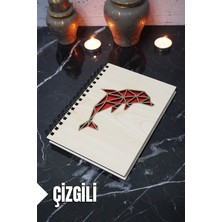 Yunus Balığı Temalı Ahşap Kapaklı Defter - Çizgili Defter - Ajanda - Okul Defteri (A5 - 120 Sayfa)