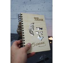 Mustafa Kemal Atatürk Ahşap Plan Defteri - Süresiz Ajanda - Günlük Planlayıcı (Planlama Defteri) A5