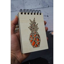 Ananas Temalı Ahşap Kapaklı Not Defteri - Mini Defter - Cep Defteri - Benim Listem