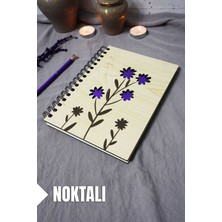 Çiçek Desenli Ahşap Kapaklı Defter - Noktalı Defter - Ajanda - Okul Defteri (A5 - 120 Sayfa)