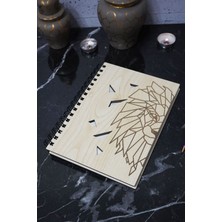 Aslan Figürlü Ahşap Kapaklı Defter - Çizgisiz Defter - Günlük - Ajanda- A5 Anı Defteri