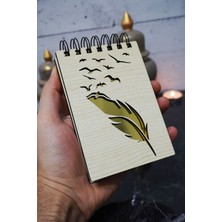 Kuş Tüy Temalı Ahşap Kapaklı Not Defteri - Mini Defter - Cep Defteri - Benim Listem