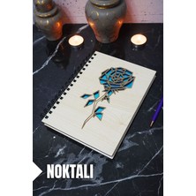 Gül Temalı Ahşap Kapaklı Defter - Noktalı Defter - Ajanda - Okul Defteri (A5 - 120 Sayfa)