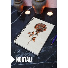 Gül Temalı Ahşap Kapaklı Defter - Noktalı Defter - Ajanda - Okul Defteri (A5 - 120 Sayfa)