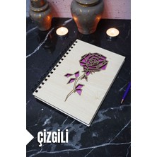 Gül Temalı Ahşap Kapaklı Defter - Çizgili Defter - Ajanda - Okul Defteri (A5 - 120 Sayfa)