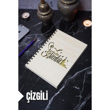 Istanbul Temalı Ahşap Kapaklı Defter - Çizgili Defter - Ajanda - Okul Defteri (A5 - 120 Sayfa)