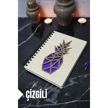 Ananas Temalı Ahşap Kapaklı Defter - Çizgili Defter - Ajanda - Okul Defteri (A5 - 120 Sayfa)