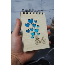 Bisiklet Balon Temalı Ahşap Kapaklı Not Defteri - Mini Defter - Cep Defteri - Benim Listem