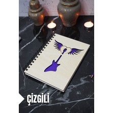 Gitar Kanat Temalı Ahşap Kapaklı Defter - Çizgili Defter - Ajanda - Okul Defteri (A5 - 120 Sayfa)