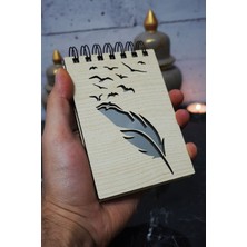 Kuş Tüy Temalı Ahşap Kapaklı Not Defteri - Mini Defter - Cep Defteri - Benim Listem