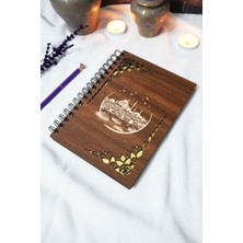 Istanbul Ahşap Kapaklı Spiralli Okul Defteri - Çizgisiz Defter - 60 Yaprak (120 Sayfa) - A5 15X21 cm
