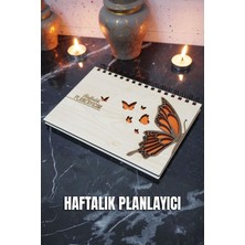 Kelebek Figürlü Ahşap Süresiz Plan Defteri - Tarihsiz Defter - Haftalık Planlayıcı - A5