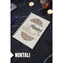 Istanbul Temalı Ahşap Kapaklı Defter - Noktalı Defter - Ajanda - Okul Defteri (A5 - 120 Sayfa)
