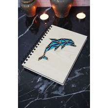 Yunus Balığı Figürlü Ahşap Kapaklı Defter - Çizgisiz Defter - Günlük - Ajanda- A5 Anı Defteri