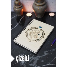Anne Bebek Temalı Ahşap Kapaklı Defter - Çizgili Defter - Ajanda - Okul Defteri (A5 - 120 Sayfa)