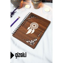 Rüya Kapanı Ahşap Kapaklı Defter - Çizgili Defter - 60 Yaprak (120 Sayfa) - A5 15X21 cm