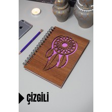 Rüya Kapanı Temalı Ahşap Kapaklı Defter - Çizgili Defter - Ajanda - Okul Defteri (A5 - 120 Sayfa)