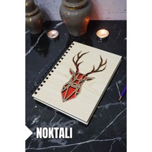 Geyik Temalı Ahşap Kapaklı Defter - Noktalı Defter - Ajanda - Okul Defteri (A5 - 120 Sayfa)