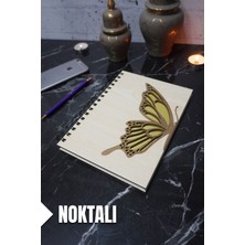 Kelebek Temalı Ahşap Kapaklı Defter - Noktalı Defter - Ajanda - Okul Defteri (A5 - 120 Sayfa)