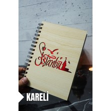 Istanbul Temalı Ahşap Kapaklı Defter - Kareli Defter - Ajanda - Okul Defteri (A5 - 120 Sayfa)