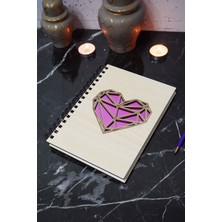 Kalp Desenli Ahşap Kapaklı Defter - Çizgisiz Defter - Günlük - Ajanda- A5 Anı Defteri