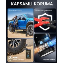 Avapow Jp3 16000MAH 3000A Bitmiş Aküyü Çalıştıran & Lastik Şişirme Pompalı Jump Starter Taşınabilir Akü Takviye Kiti (POWERBANK-PD30W + LCD + LED Işık)