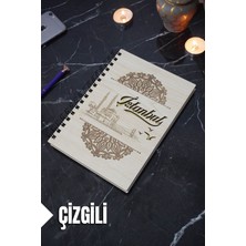 Istanbul Temalı Ahşap Kapaklı Defter - Çizgili Defter - Ajanda - Okul Defteri (A5 - 120 Sayfa)