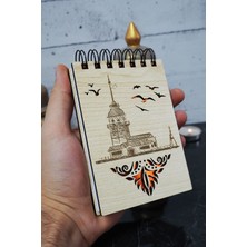 Kız Kulesi Temalı Ahşap Kapaklı Not Defteri - Mini Defter - Cep Defteri - Benim Listem