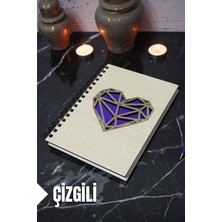 Kalp Temalı Ahşap Kapaklı Defter - Çizgili Defter - Ajanda - Okul Defteri (A5 - 120 Sayfa)