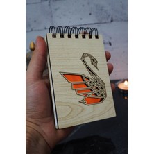 Kuğu Temalı Ahşap Kapaklı Not Defteri - Mini Defter - Cep Defteri - Benim Listem