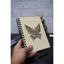 Kelebek Figürlü Ahşap Kapaklı Defter - Çizgisiz Defter - Günlük - Ajanda- A5 Anı Defteri