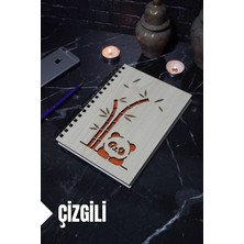 Panda Temalı Ahşap Kapaklı Defter - Çizgili Defter - Ajanda - Okul Defteri (A5 - 120 Sayfa)