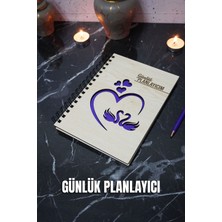 A5 Kuğu Aşk Tasarım Ahşap Kapak Günlük Planlayıcı Defter - Süresiz Ajanda-Tarihsiz Planlama Defteri