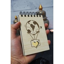 Balon Temalı Ahşap Kapaklı Not Defteri - Mini Defter - Cep Defteri - Benim Listem