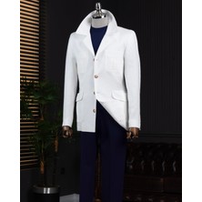 Italyan Stil Slim Fit Spor Erkek Ceket Ekru T13748