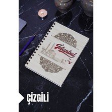 Istanbul Temalı Ahşap Kapaklı Defter - Çizgili Defter - Ajanda - Okul Defteri (A5 - 120 Sayfa)